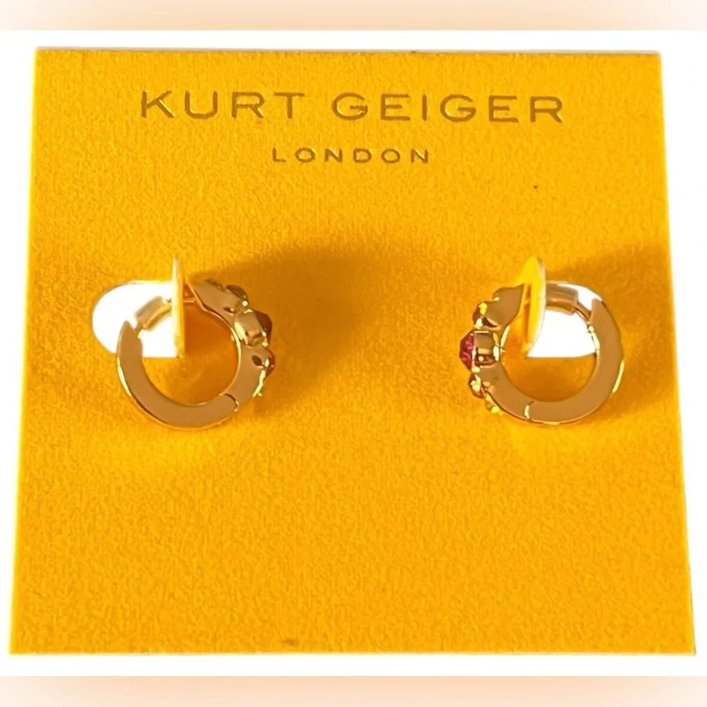 Kurt Geiger London NWT small gold crystal huggie earrings with 5 varied crystals - Picture 2 of 15